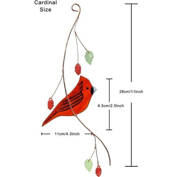 Cardinal Stained Glass suncatcher for Window Hanging - Picture 6 of 6